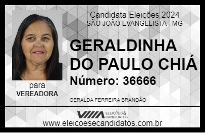 Candidato GERALDINHA DO PAULO CHIÁ 2024 - SÃO JOÃO EVANGELISTA - Eleições