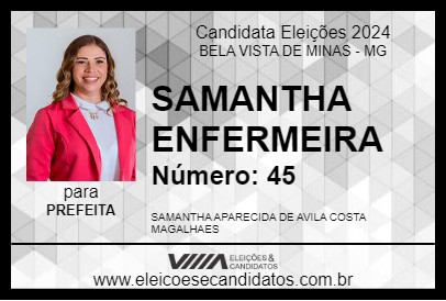 Candidato SAMANTHA ENFERMEIRA 2024 - BELA VISTA DE MINAS - Eleições