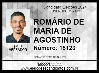 Candidato ROMÁRIO DE MARIA DE AGOSTINHO 2024 - JOSENÓPOLIS - Eleições