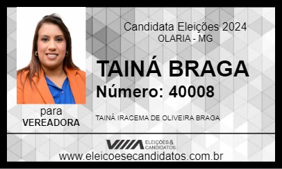 Candidato TAINÁ BRAGA 2024 - OLARIA - Eleições