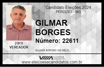 Candidato GILMAR BORGES 2024 - PERDIZES - Eleições