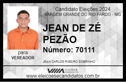 Candidato JEAN DE ZÉ PEZÃO 2024 - VARGEM GRANDE DO RIO PARDO - Eleições