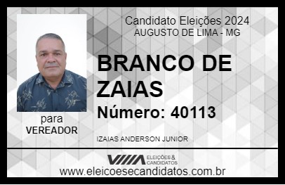 Candidato BRANCO DE ZAIAS 2024 - AUGUSTO DE LIMA - Eleições