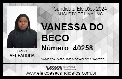 Candidato VANESSA DO BECO 2024 - AUGUSTO DE LIMA - Eleições