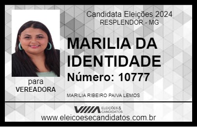 Candidato MARILIA DA IDENTIDADE 2024 - RESPLENDOR - Eleições