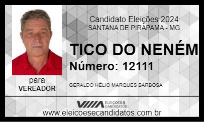 Candidato TICO DO NENÉM 2024 - SANTANA DE PIRAPAMA - Eleições