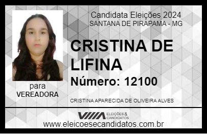 Candidato CRISTINA DE LIFINA 2024 - SANTANA DE PIRAPAMA - Eleições