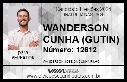 Candidato WANDERSON CUNHA (GUTIN) 2024 - IRAÍ DE MINAS - Eleições