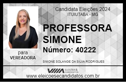 Candidato PROFESSORA SIMONE 2024 - ITUIUTABA - Eleições