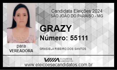 Candidato GRAZY 2024 - SÃO JOÃO DO PARAÍSO - Eleições