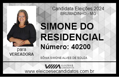 Candidato SIMONE DO RESIDENCIAL 2024 - BRUMADINHO - Eleições