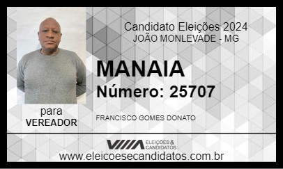 Candidato MANAIA 2024 - JOÃO MONLEVADE - Eleições