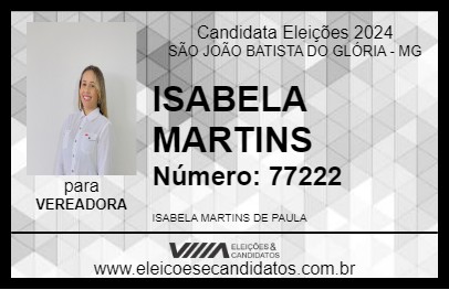 Candidato ISABELA MARTINS 2024 - SÃO JOÃO BATISTA DO GLÓRIA - Eleições