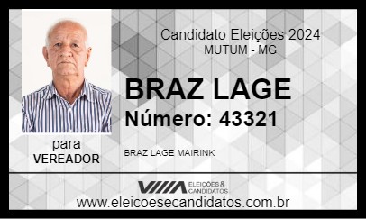 Candidato BRAZ LAGE 2024 - MUTUM - Eleições