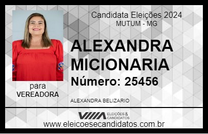 Candidato ALEXANDRA MICIONARIA 2024 - MUTUM - Eleições