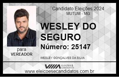 Candidato WESLEY DO SEGURO 2024 - MUTUM - Eleições