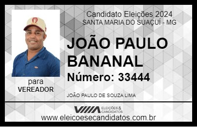 Candidato JOÃO PAULO BANANAL 2024 - SANTA MARIA DO SUAÇUÍ - Eleições