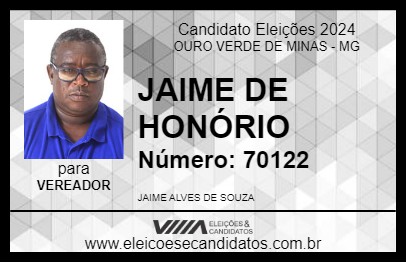 Candidato JAIME DE HONÓRIO 2024 - OURO VERDE DE MINAS - Eleições