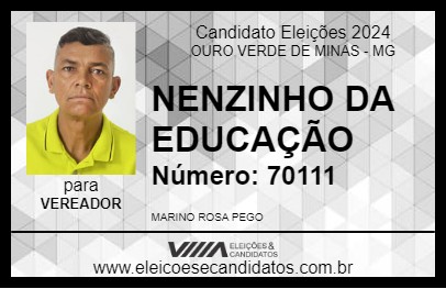 Candidato NENZINHO DA EDUCAÇÃO 2024 - OURO VERDE DE MINAS - Eleições