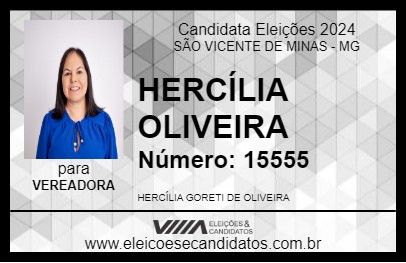 Candidato HERCÍLIA OLIVEIRA 2024 - SÃO VICENTE DE MINAS - Eleições