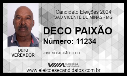 Candidato DECO PAIXÃO 2024 - SÃO VICENTE DE MINAS - Eleições