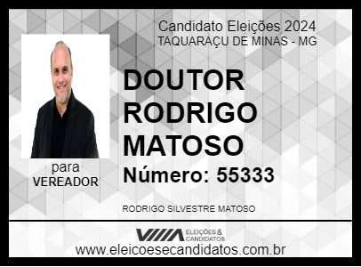 Candidato DOUTOR RODRIGO MATOSO 2024 - TAQUARAÇU DE MINAS - Eleições