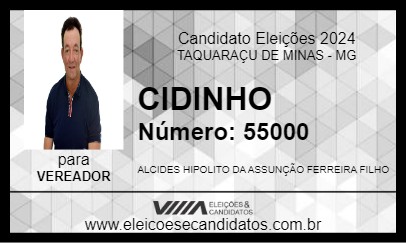 Candidato CIDINHO 2024 - TAQUARAÇU DE MINAS - Eleições