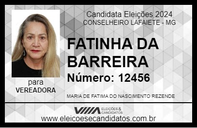 Candidato FATINHA DA BARREIRA 2024 - CONSELHEIRO LAFAIETE - Eleições