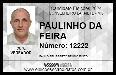 Candidato PAULINHO DA FEIRA 2024 - CONSELHEIRO LAFAIETE - Eleições