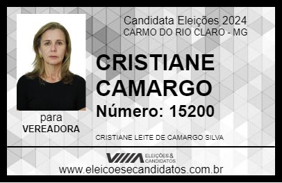 Candidato CRISTIANE CAMARGO 2024 - CARMO DO RIO CLARO - Eleições