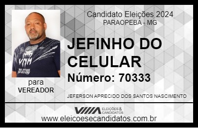 Candidato JEFINHO DO CELULAR 2024 - PARAOPEBA - Eleições