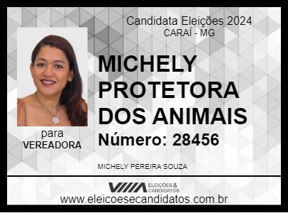 Candidato MICHELY PROTETORA DOS ANIMAIS 2024 - CARAÍ - Eleições