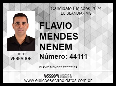 Candidato FLAVIO MENDES NENEM 2024 - LUISLÂNDIA - Eleições