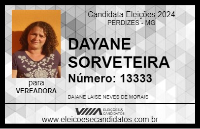 Candidato DAYANE SORVETEIRA 2024 - PERDIZES - Eleições