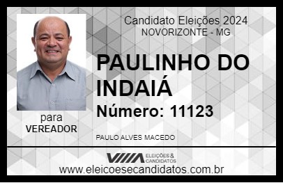 Candidato PAULINHO DO INDAIÁ 2024 - NOVORIZONTE - Eleições