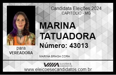 Candidato MARINA TATUADORA 2024 - CAPITÓLIO - Eleições