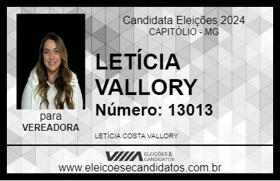 Candidato LETÍCIA VALLORY 2024 - CAPITÓLIO - Eleições