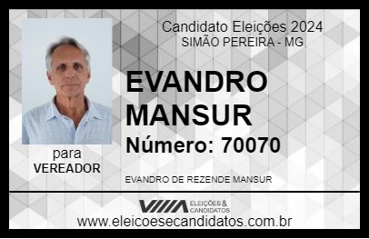 Candidato EVANDRO MANSUR 2024 - SIMÃO PEREIRA - Eleições