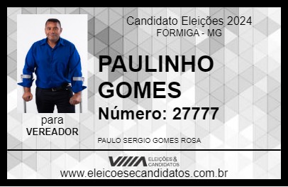 Candidato PAULINHO GOMES 2024 - FORMIGA - Eleições