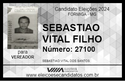 Candidato SEBASTIAO VITAL FILHO 2024 - FORMIGA - Eleições