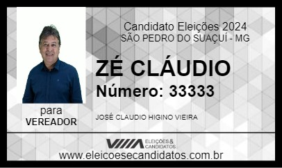 Candidato ZÉ CLÁUDIO 2024 - SÃO PEDRO DO SUAÇUÍ - Eleições