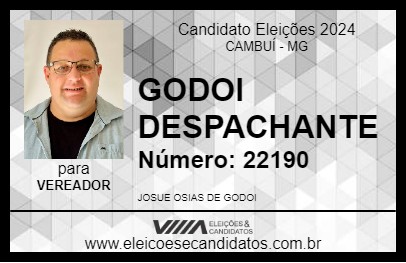 Candidato GODOI DESPACHANTE 2024 - CAMBUÍ - Eleições