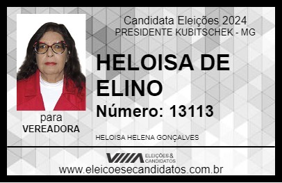 Candidato HELOISA DE ELINO 2024 - PRESIDENTE KUBITSCHEK - Eleições