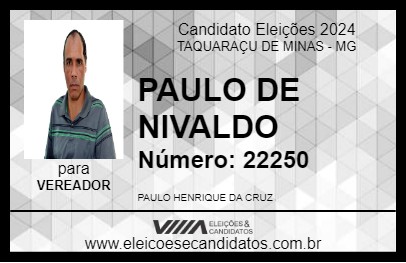 Candidato PAULO DE NIVALDO 2024 - TAQUARAÇU DE MINAS - Eleições