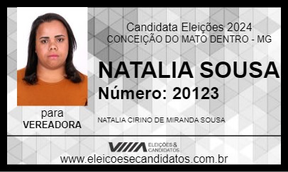 Candidato NATALIA SOUSA 2024 - CONCEIÇÃO DO MATO DENTRO - Eleições