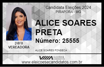 Candidato ALICE SOARES PRETA 2024 - PIRAPORA - Eleições