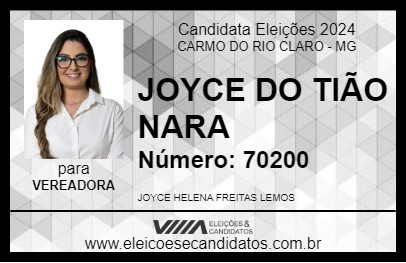 Candidato JOYCE DO TIÃO NARA 2024 - CARMO DO RIO CLARO - Eleições