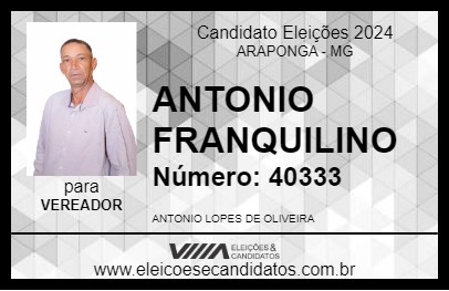 Candidato ANTONIO FRANQUILINO 2024 - ARAPONGA - Eleições