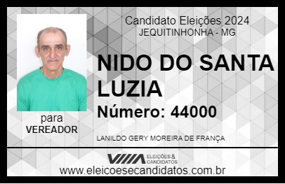 Candidato NIDO DO SANTA LUZIA 2024 - JEQUITINHONHA - Eleições