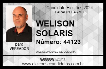 Candidato WELISON SOLARIS 2024 - PARAOPEBA - Eleições